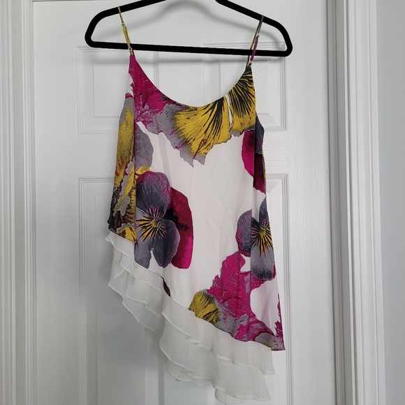Robbi & Nikki pansy print layered asymmetrical hem tank top size M - Picture 6 of 7